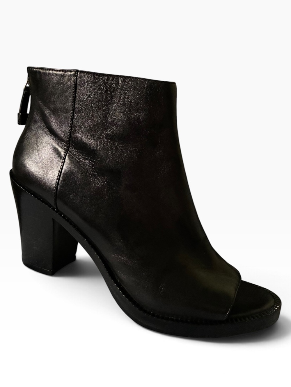 DKNY Women’s Black Leather Peep-Toe Ankle Boots